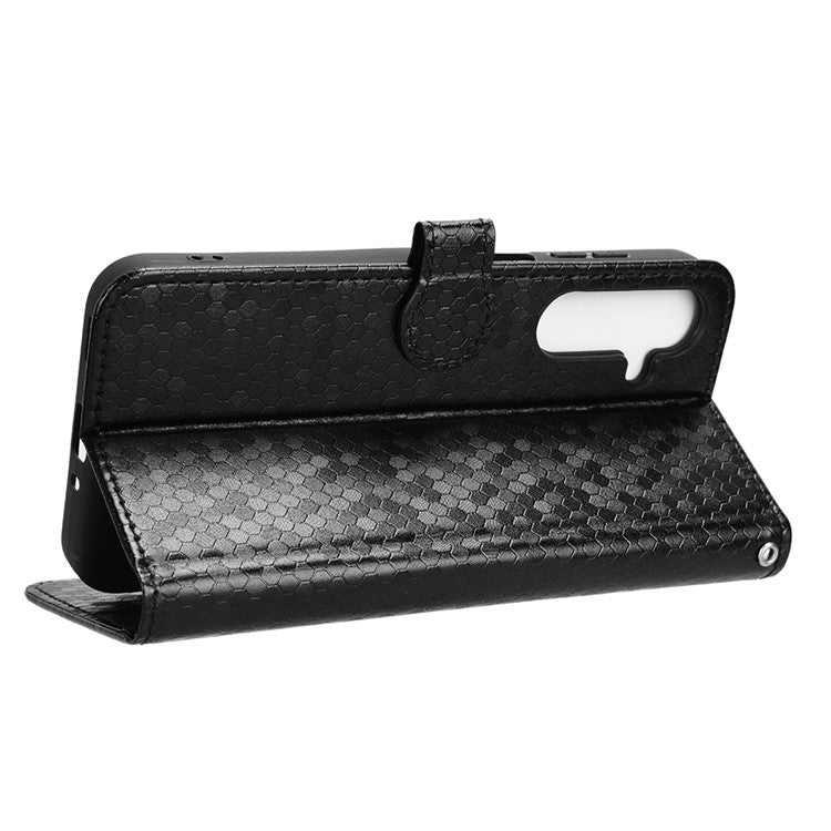 For Samsung Galaxy M35 5G Wallet Case Dot Pattern Imprint PU Leather Phone Cover - Black