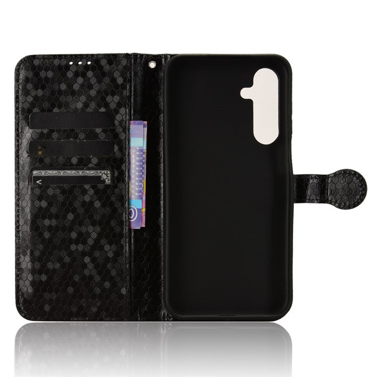 For Samsung Galaxy M35 5G Wallet Case Dot Pattern Imprint PU Leather Phone Cover - Black