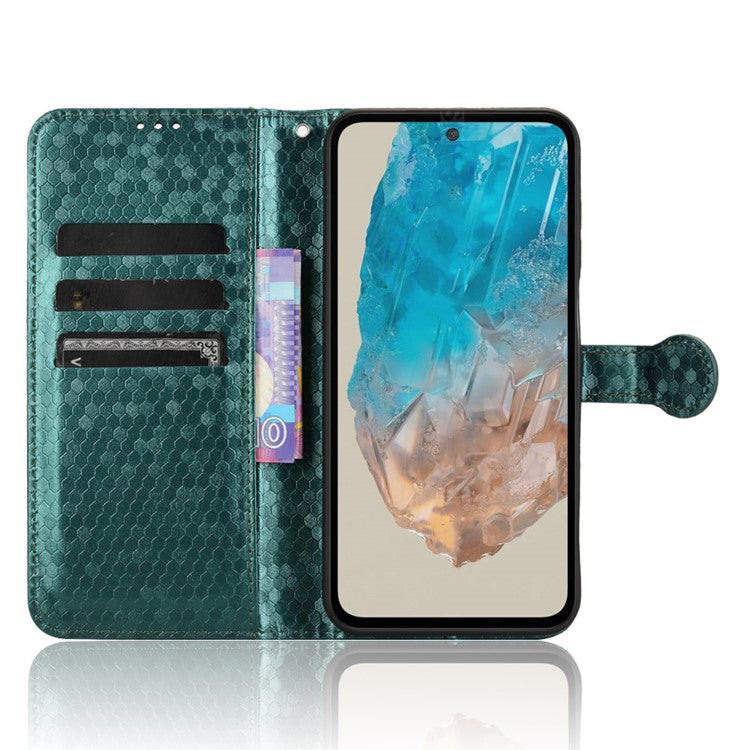 For Samsung Galaxy M35 5G Wallet Case Dot Pattern Imprint PU Leather Phone Cover - Green