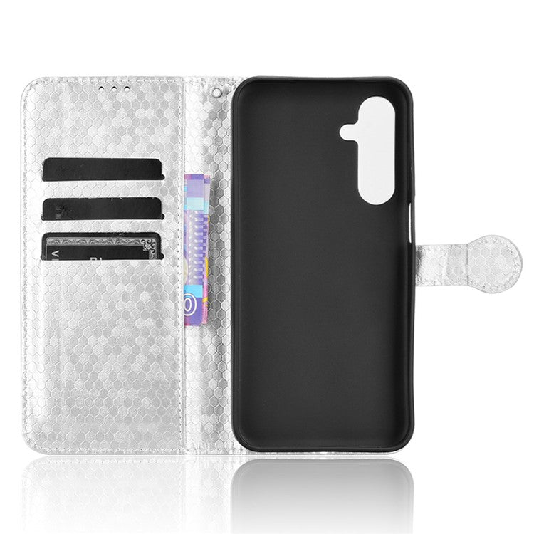 For Samsung Galaxy M35 5G Wallet Case Dot Pattern Imprint PU Leather Phone Cover - Silver