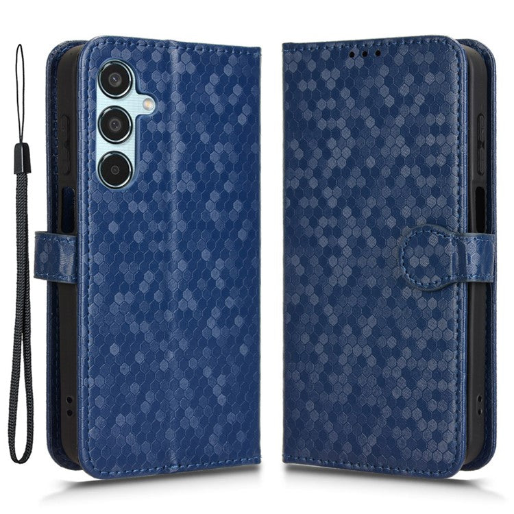 For Samsung Galaxy M35 5G Wallet Case Dot Pattern Imprint PU Leather Phone Cover - Dark Blue