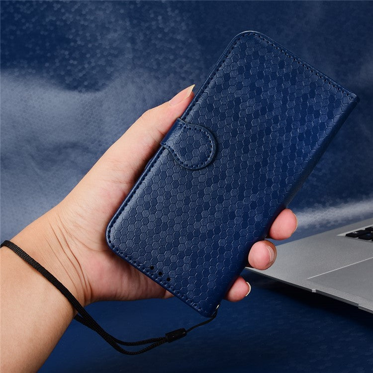 For Samsung Galaxy M35 5G Wallet Case Dot Pattern Imprint PU Leather Phone Cover - Dark Blue