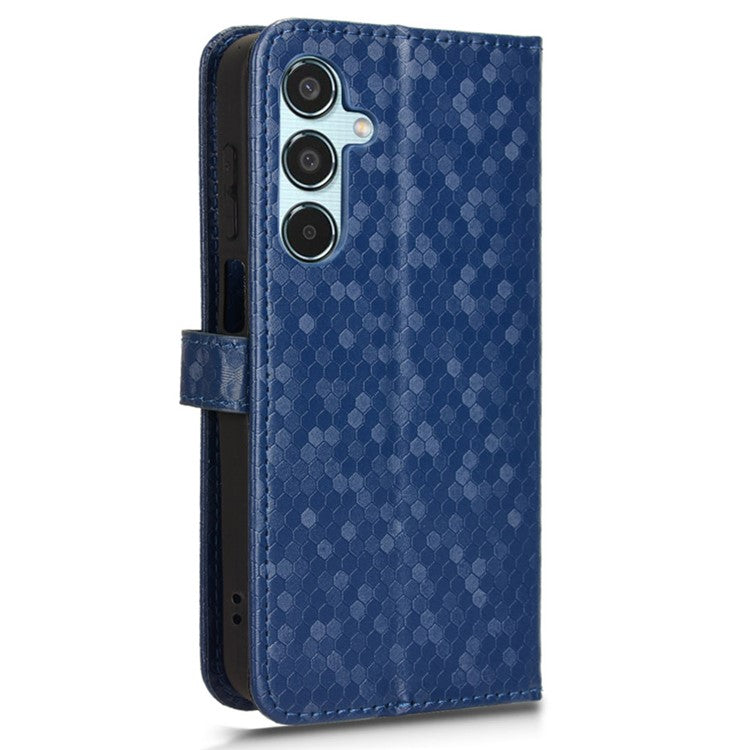 For Samsung Galaxy M35 5G Wallet Case Dot Pattern Imprint PU Leather Phone Cover - Dark Blue