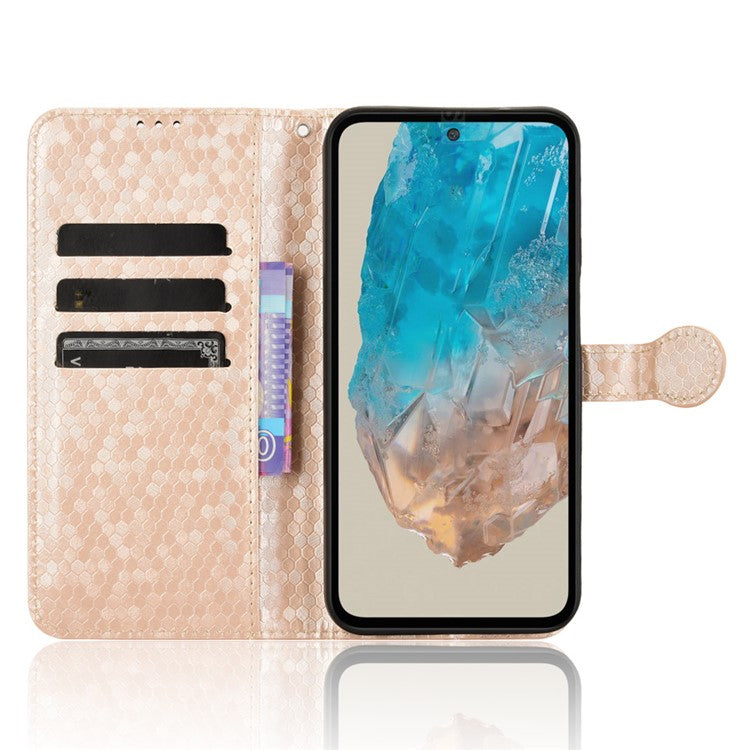 For Samsung Galaxy M35 5G Wallet Case Dot Pattern Imprint PU Leather Phone Cover - Rose Gold