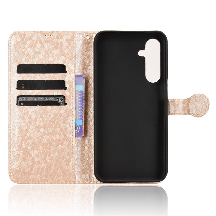For Samsung Galaxy M35 5G Wallet Case Dot Pattern Imprint PU Leather Phone Cover - Rose Gold