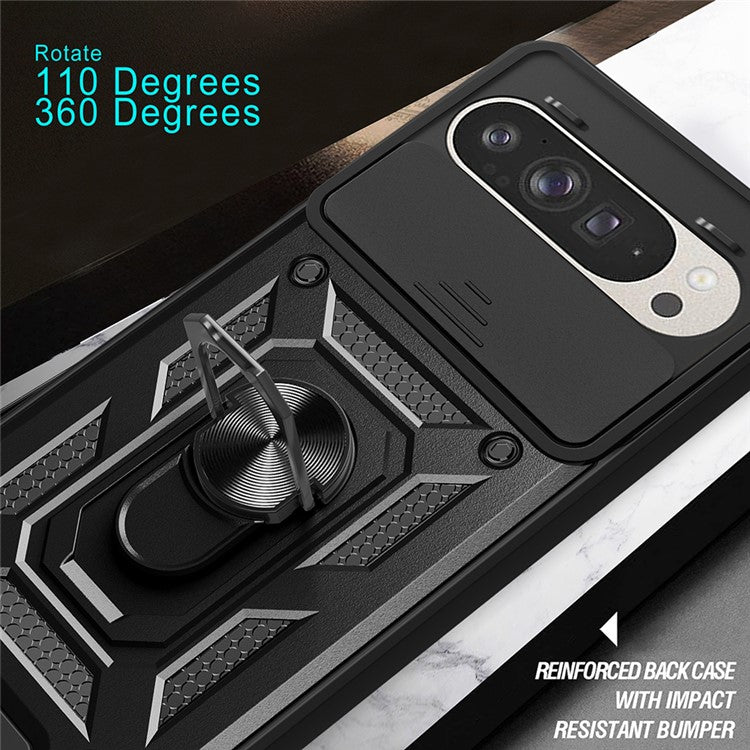 For Google Pixel 9 Pro / Pixel 9 Case with Slide Camera Lid PC+TPU Kickstand Phone Cover - Blue