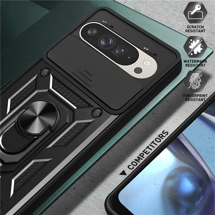 For Google Pixel 9 Pro / Pixel 9 Case with Slide Camera Lid PC+TPU Kickstand Phone Cover - Red