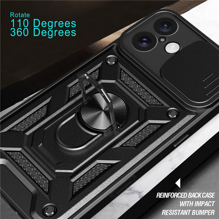 For iPhone 16 Plus Case with Slide Camera Lid PC+TPU Kickstand Phone Cover - Silver