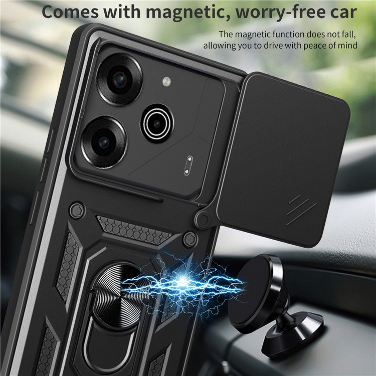 For TECNO Pova 6 Pro 5G Case with Slide Camera Lid PC+TPU Kickstand Phone Cover - Silver