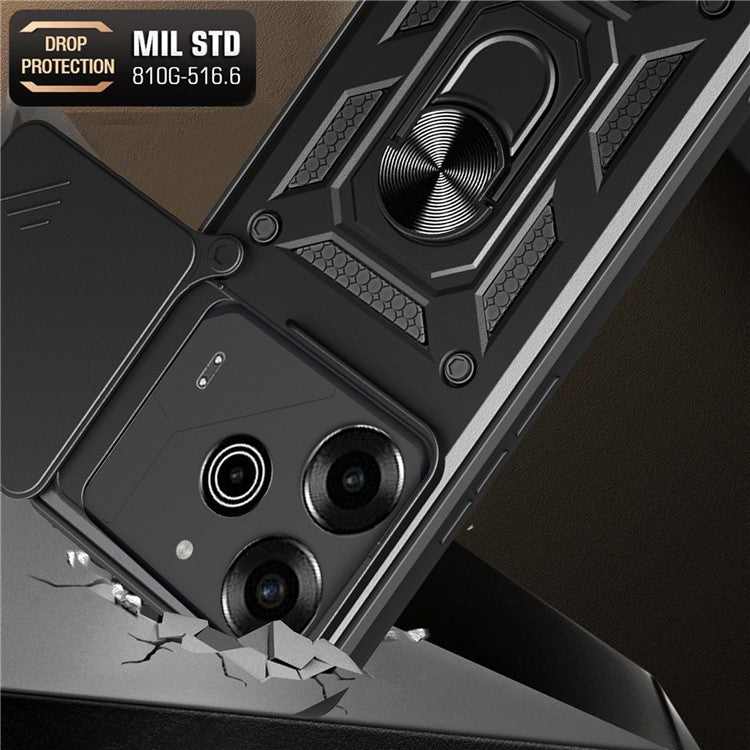 For TECNO Pova 6 Pro 5G Case with Slide Camera Lid PC+TPU Kickstand Phone Cover - Green