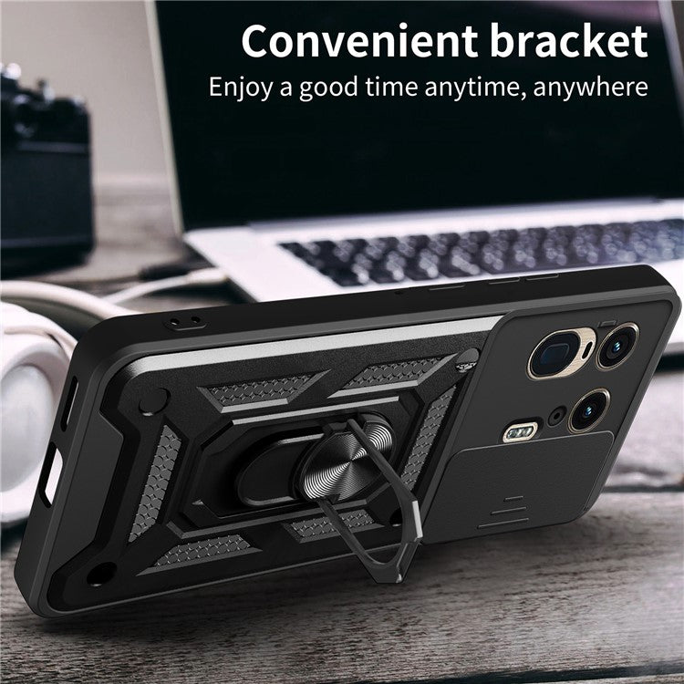 For Motorola Moto X50 Ultra 5G  /  Edge 50 Ultra 5G Case with Slide Camera Lid PC+TPU Kickstand Phone Cover - Silver