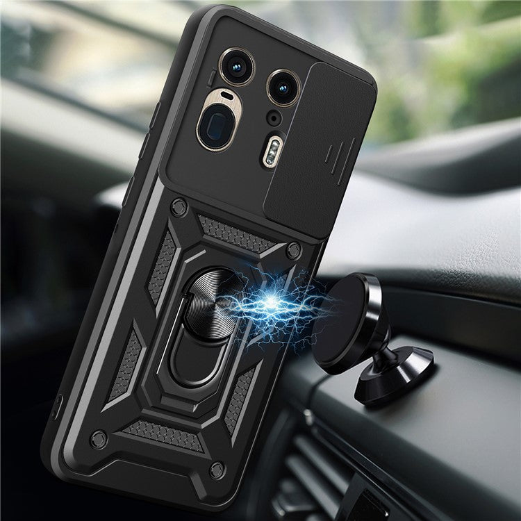 For Motorola Moto X50 Ultra 5G  /  Edge 50 Ultra 5G Case with Slide Camera Lid PC+TPU Kickstand Phone Cover - Silver