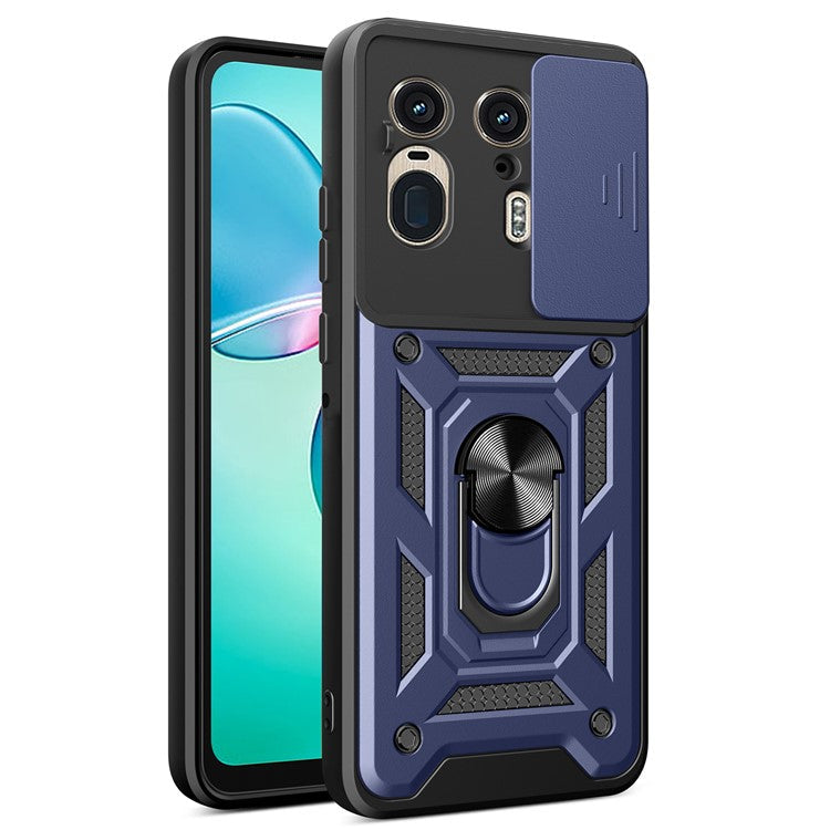 For Motorola Moto X50 Ultra 5G  /  Edge 50 Ultra 5G Case with Slide Camera Lid PC+TPU Kickstand Phone Cover - Blue