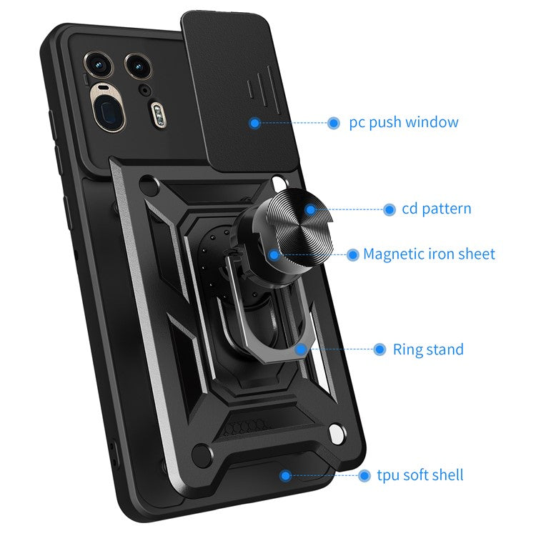 For Motorola Moto X50 Ultra 5G  /  Edge 50 Ultra 5G Case with Slide Camera Lid PC+TPU Kickstand Phone Cover - Blue