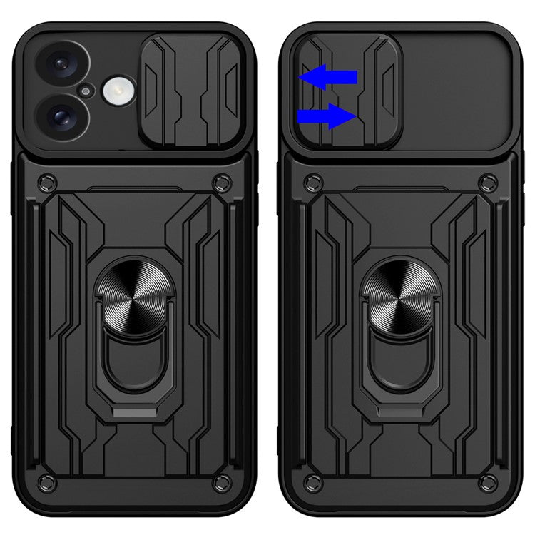 For iPhone 16 Plus Case PC+TPU Kickstand Phone Back Cover with Camera Slider - Blackish Green