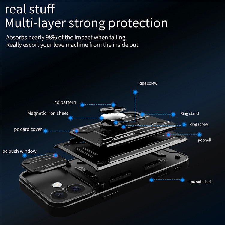 For iPhone 16 Plus Case PC+TPU Kickstand Phone Back Cover with Camera Slider - Blackish Green
