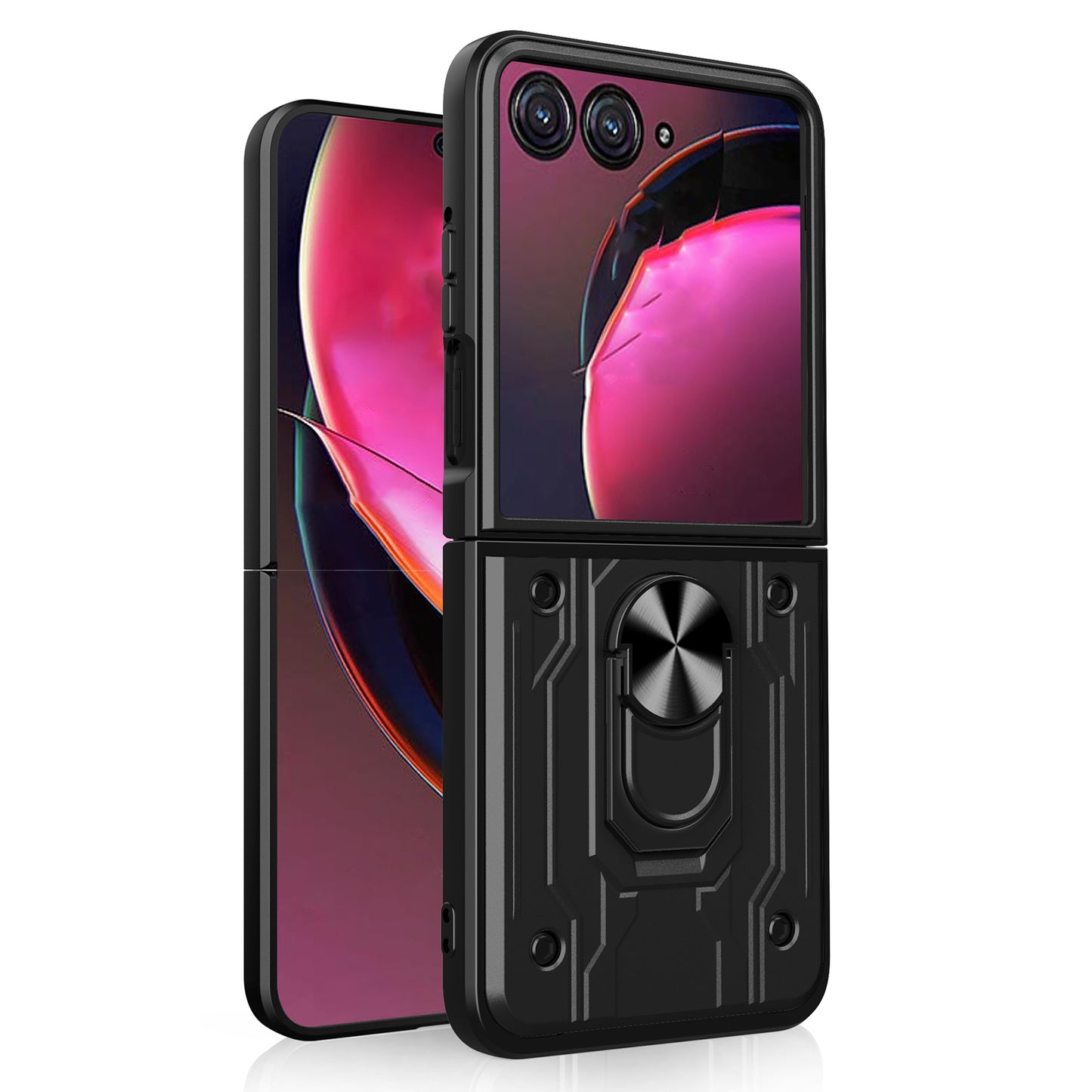 For Motorola Razr 50 Ultra 5G Case PC+TPU Kickstand Phone Back Cover with Camera Slider - Black