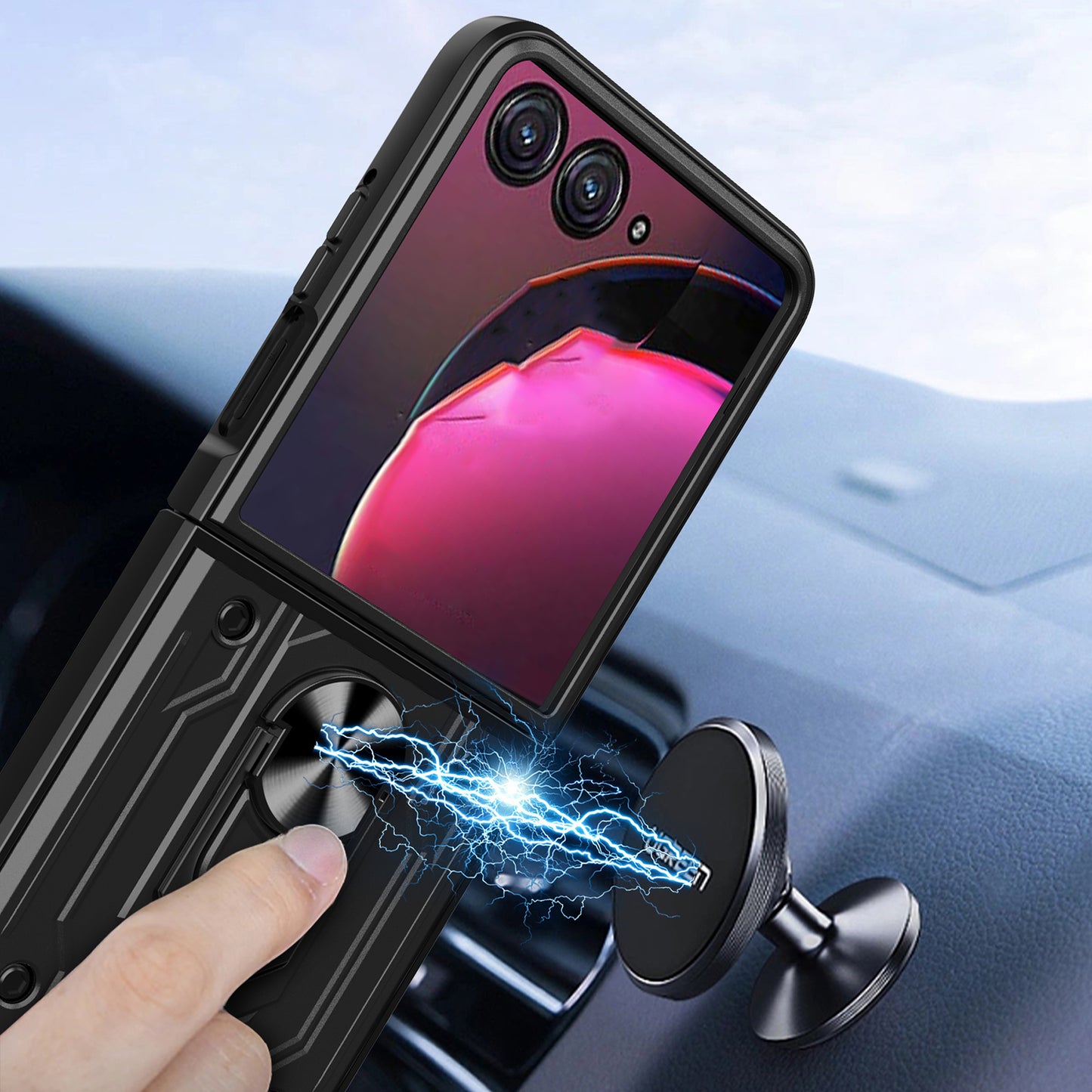 For Motorola Razr 50 Ultra 5G Case PC+TPU Kickstand Phone Back Cover with Camera Slider - Titanium Grey