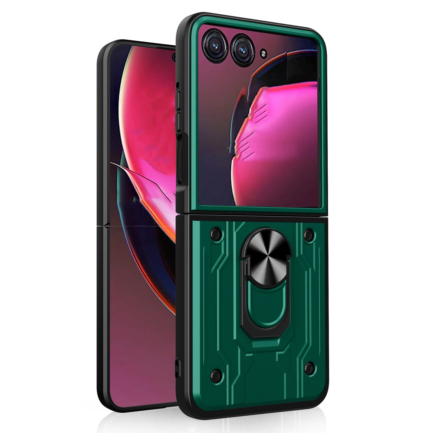 For Motorola Razr 50 Ultra 5G Case PC+TPU Kickstand Phone Back Cover with Camera Slider - Blackish Green
