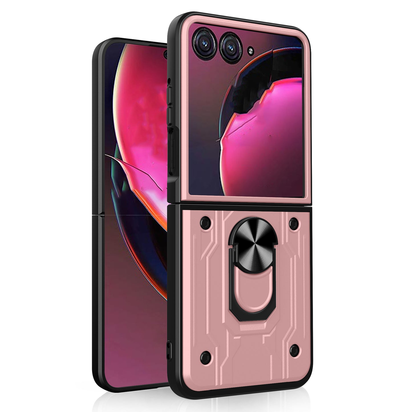 For Motorola Razr 50 Ultra 5G Case PC+TPU Kickstand Phone Back Cover with Camera Slider - Rose Gold
