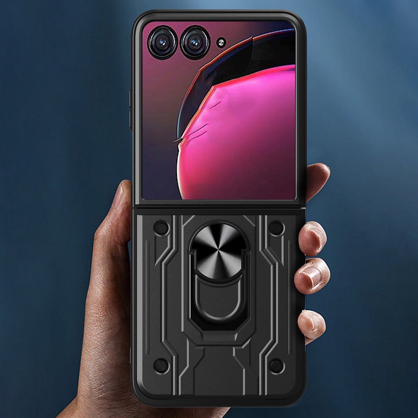 For Motorola Razr 50 Ultra 5G Case PC+TPU Kickstand Phone Back Cover with Camera Slider - Rose Gold