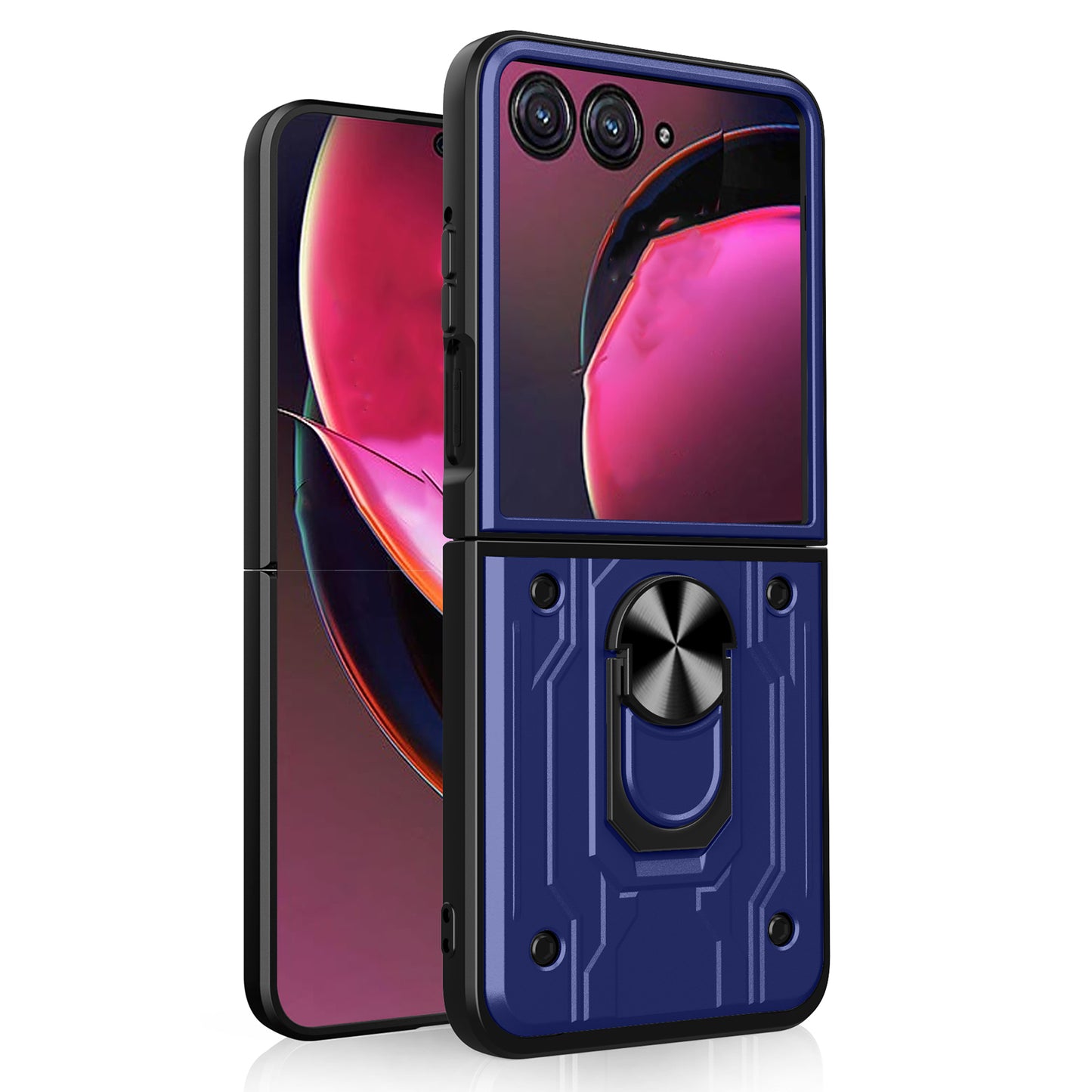 For Motorola Razr 50 Ultra 5G Case PC+TPU Kickstand Phone Back Cover with Camera Slider - Sapphire