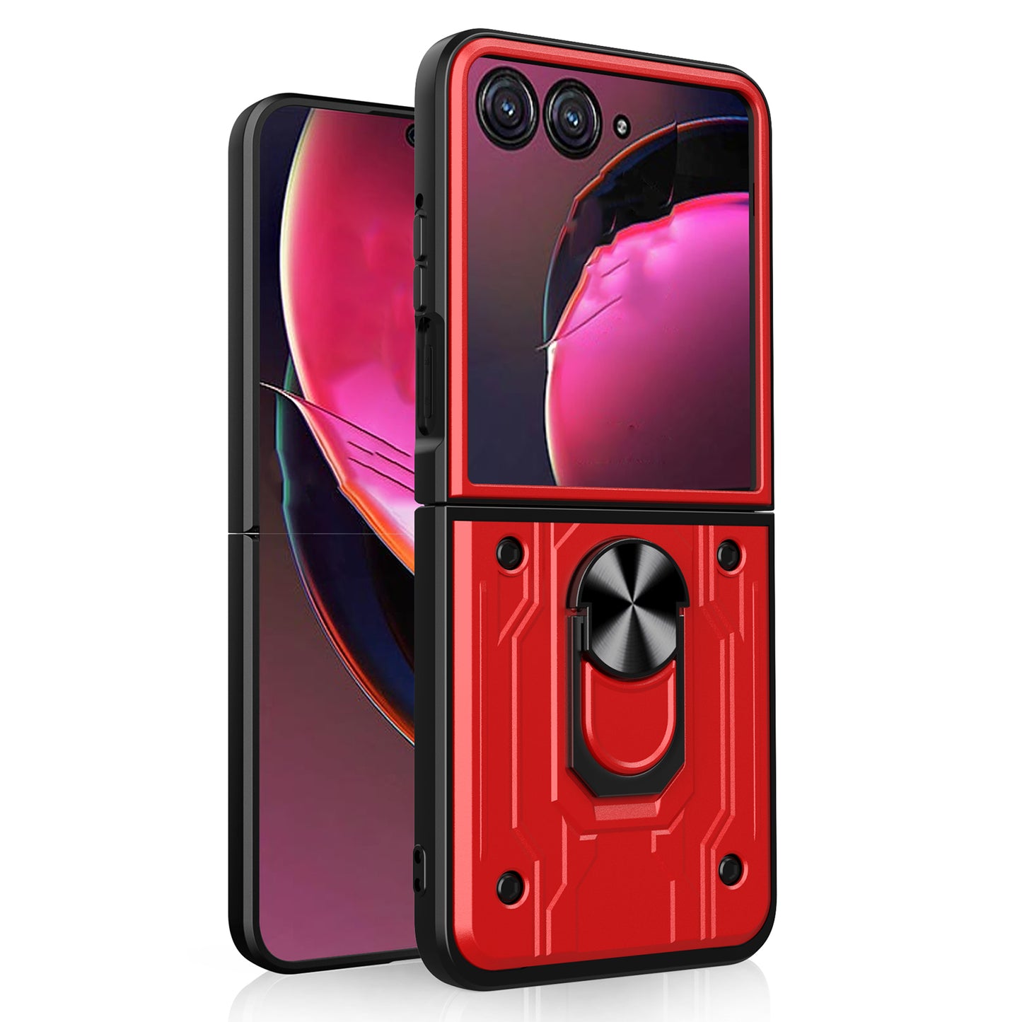 For Motorola Razr 50 Ultra 5G Case PC+TPU Kickstand Phone Back Cover with Camera Slider - Red