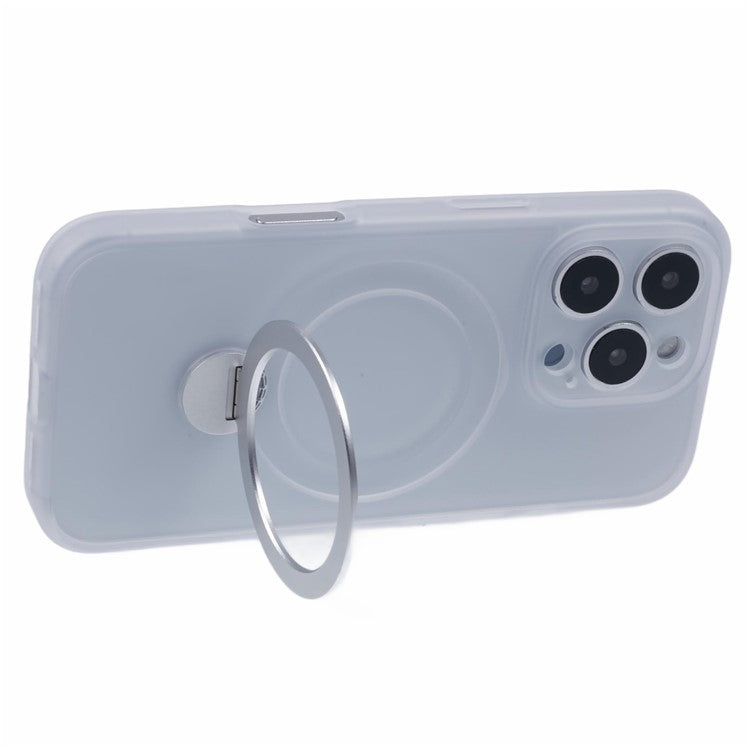 For iPhone 16 Pro Case Compatible with MagSafe Matte TPU+PC Rotary Kickstand Phone Cover - Transparent