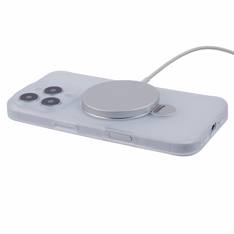 For iPhone 16 Pro Case Compatible with MagSafe Matte TPU+PC Rotary Kickstand Phone Cover - Transparent