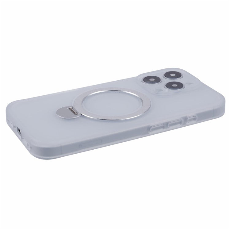 For iPhone 16 Pro Case Compatible with MagSafe Matte TPU+PC Rotary Kickstand Phone Cover - Transparent
