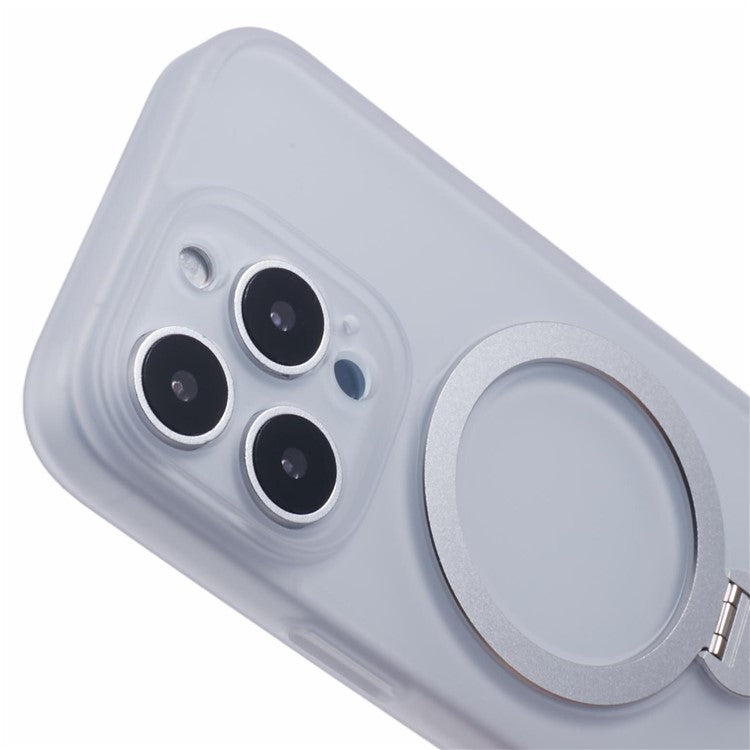 For iPhone 16 Pro Case Compatible with MagSafe Matte TPU+PC Rotary Kickstand Phone Cover - Transparent
