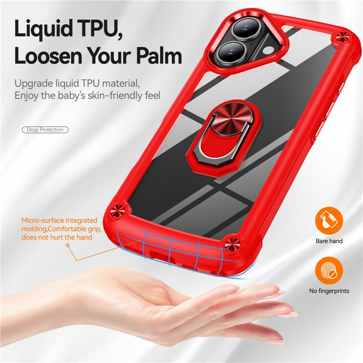 For iPhone 16 Plus Case Alloy Lens Frame PC + TPU Kickstand Phone Back Cover - Red