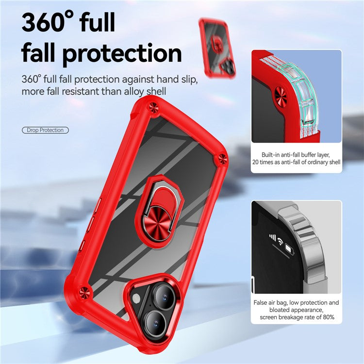For iPhone 16 Plus Case Alloy Lens Frame PC + TPU Kickstand Phone Back Cover - Red