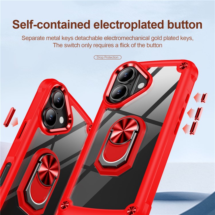 For iPhone 16 Plus Case Alloy Lens Frame PC + TPU Kickstand Phone Back Cover - Red