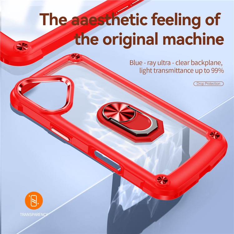 For iPhone 16 Plus Case Alloy Lens Frame PC + TPU Kickstand Phone Back Cover - Red