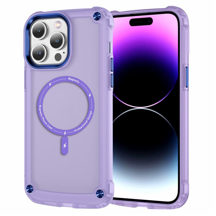 For iPhone 16 Pro Magnetic Case Translucent Phone Cover Compatible with MagSafe - Purple