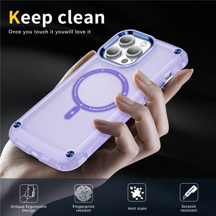 For iPhone 16 Pro Magnetic Case Translucent Phone Cover Compatible with MagSafe - Purple