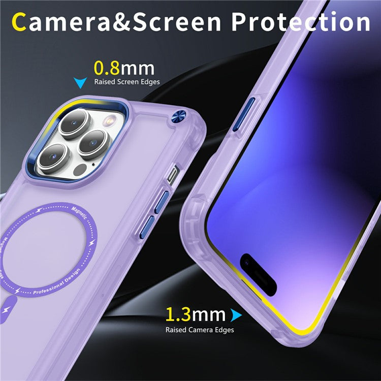 For iPhone 16 Pro Magnetic Case Translucent Phone Cover Compatible with MagSafe - Purple