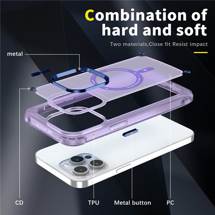 For iPhone 16 Pro Magnetic Case Translucent Phone Cover Compatible with MagSafe - Purple