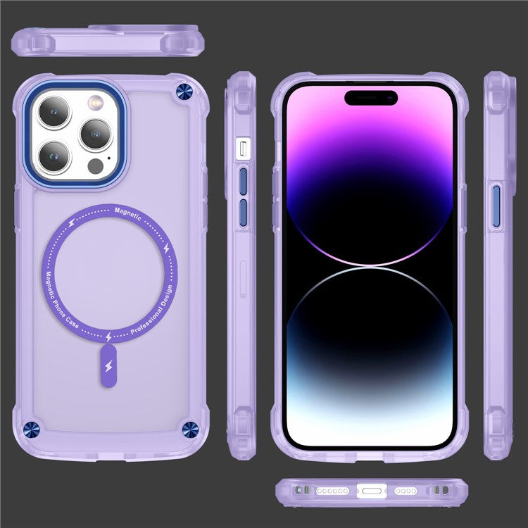 For iPhone 16 Pro Magnetic Case Translucent Phone Cover Compatible with MagSafe - Purple