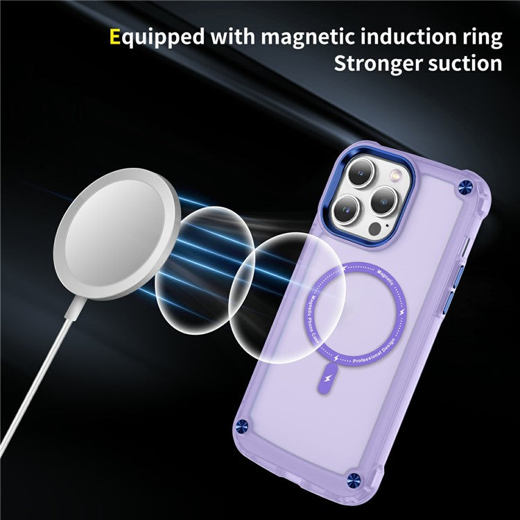 For iPhone 16 Pro Magnetic Case Translucent Phone Cover Compatible with MagSafe - Purple