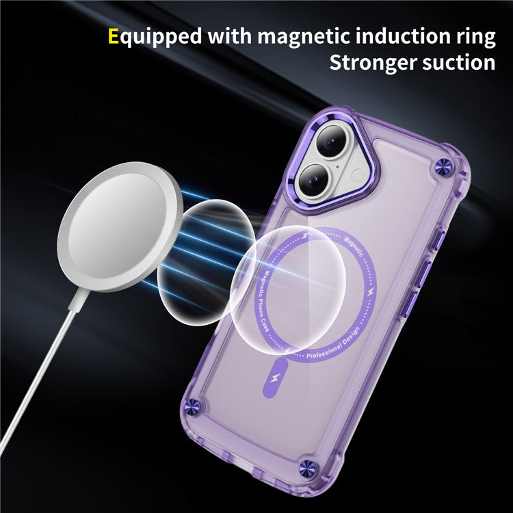 For iPhone 16 Plus Magnetic Case Translucent Phone Cover Compatible with MagSafe - Purple