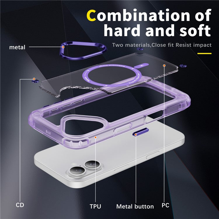 For iPhone 16 Plus Magnetic Case Translucent Phone Cover Compatible with MagSafe - Purple