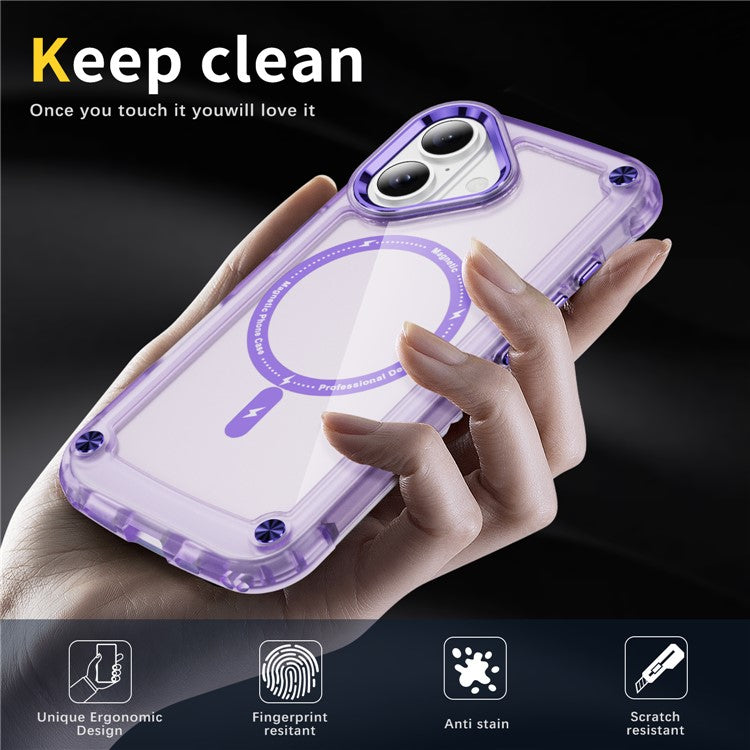 For iPhone 16 Plus Magnetic Case Translucent Phone Cover Compatible with MagSafe - Purple