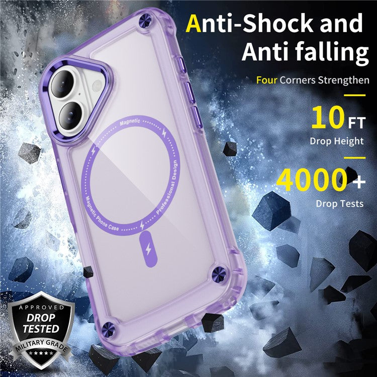 For iPhone 16 Plus Magnetic Case Translucent Phone Cover Compatible with MagSafe - Purple