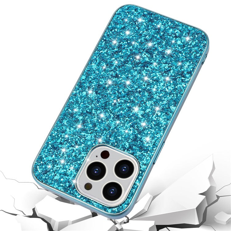 For iPhone 16 Pro Case TPU + PC Sparkling Glitter Phone Back Cover - Rose Gold