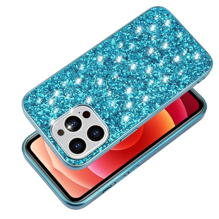 For iPhone 16 Pro Case TPU + PC Sparkling Glitter Phone Back Cover - Rose Gold