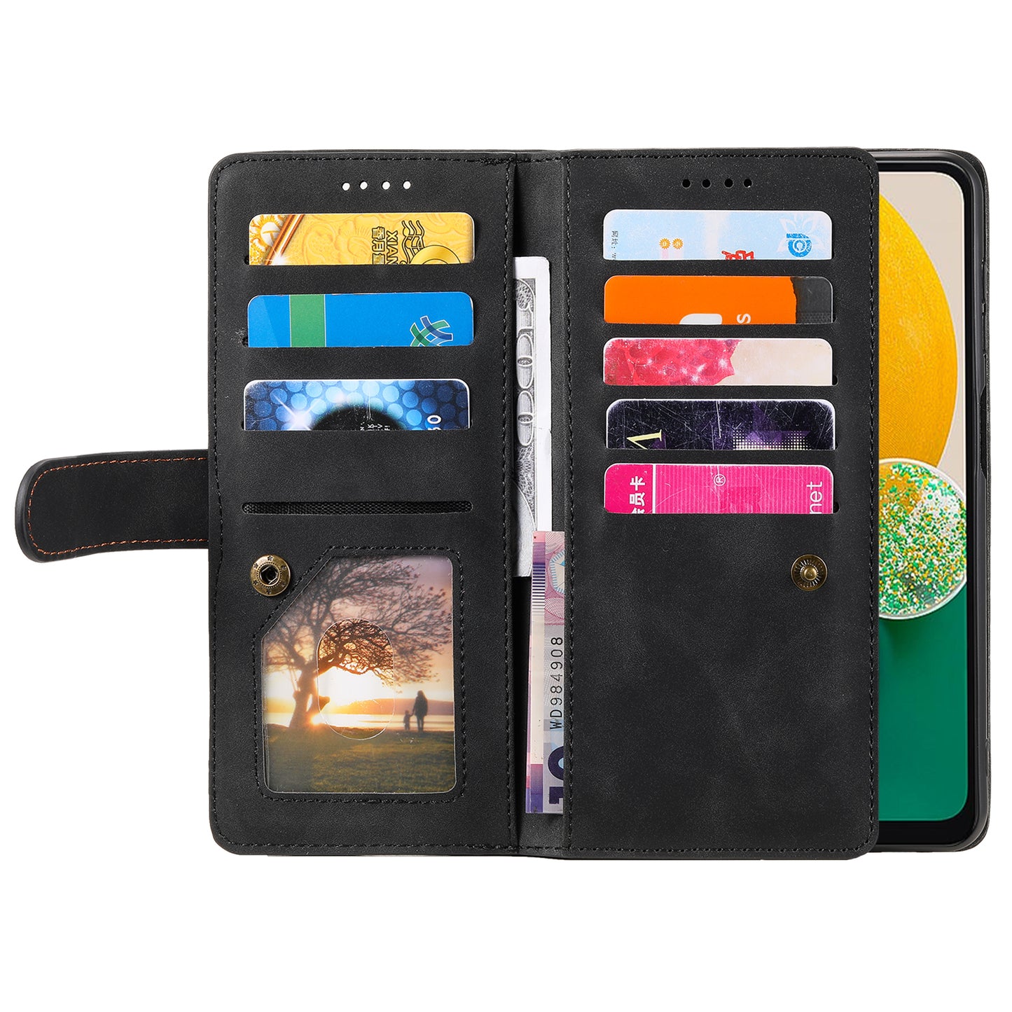 For Samsung Galaxy A16 5G / A16 4G Case PU Leather Phone Cover with Zipper Wallet 9 Card Slots - Black