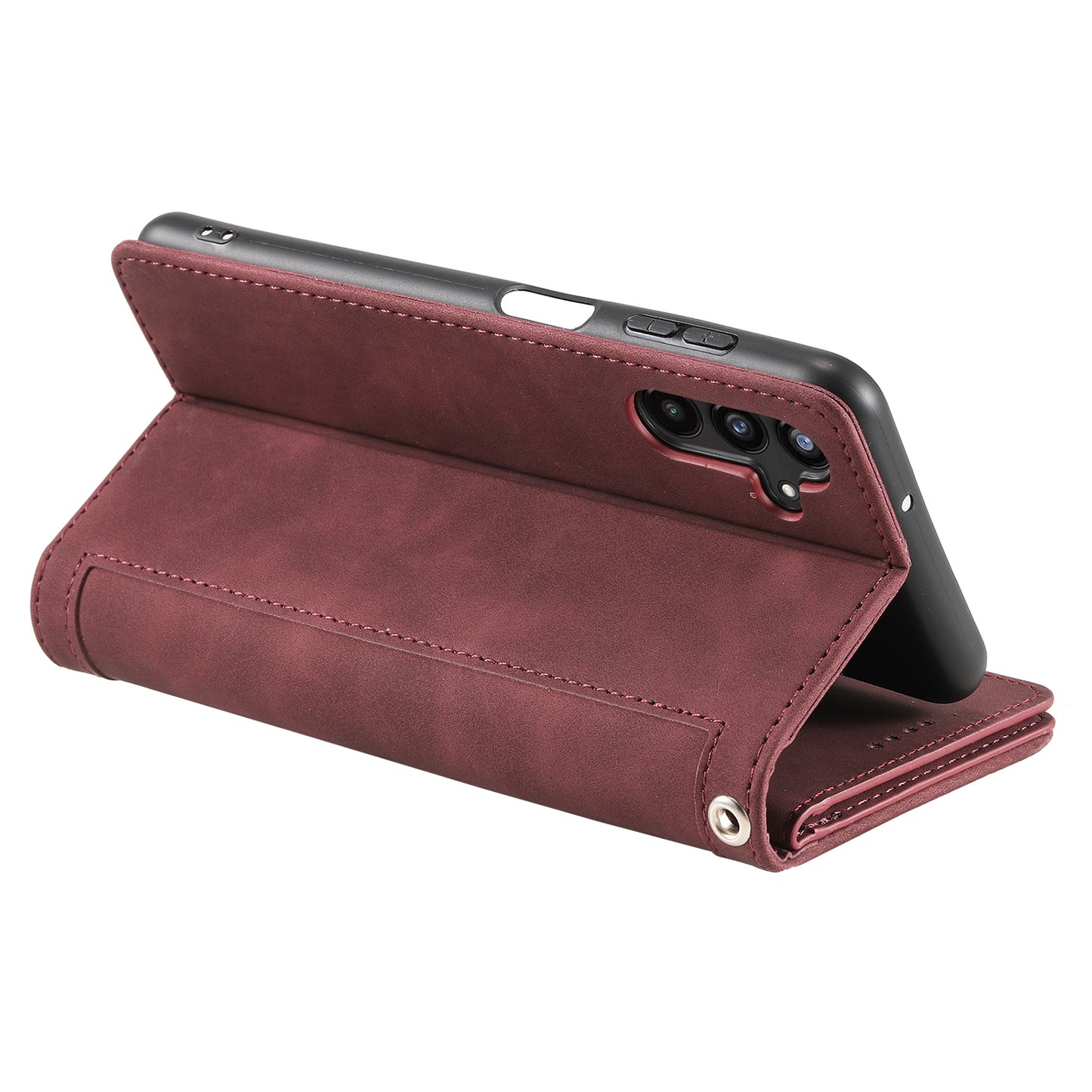 For Samsung Galaxy A16 5G / A16 4G Case PU Leather Phone Cover with Zipper Wallet 9 Card Slots - Wine Red