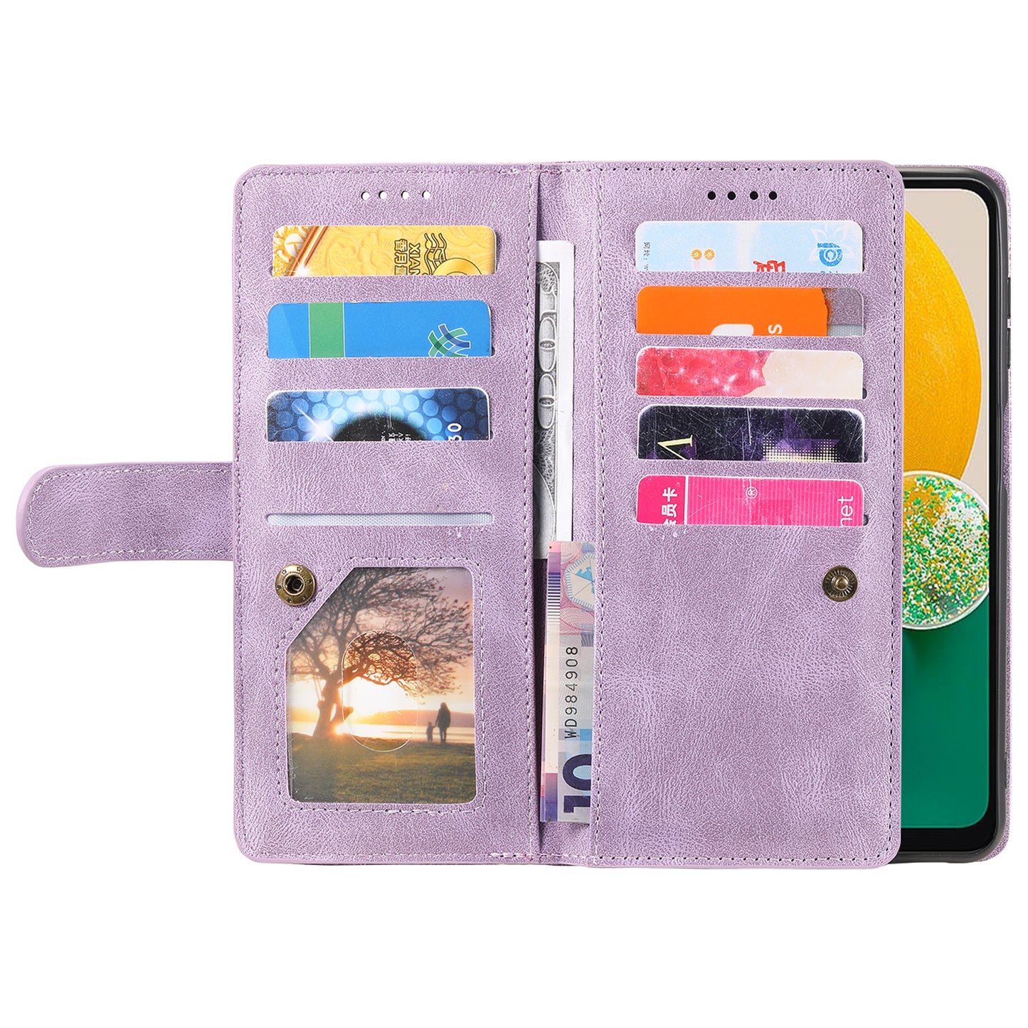 For Samsung Galaxy A16 5G / A16 4G Case PU Leather Phone Cover with Zipper Wallet 9 Card Slots - Purple